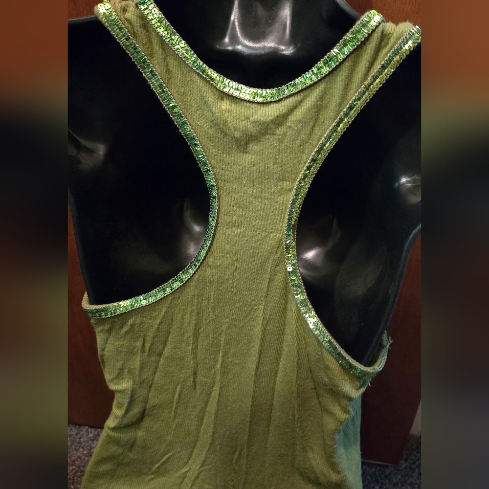 Metro 7 olive green sequin lined tank top szM - Picture 5 of 6